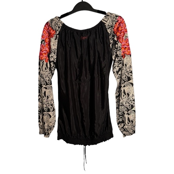 NWT Desigual Boho Blouse Size S Hippie Floral Abstract Artsy Cinch Tie Unique - Picture 2 of 16